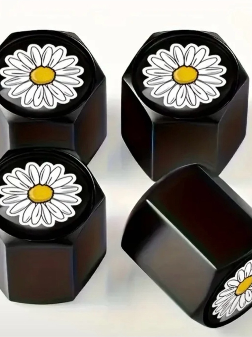 New Black Daisy Valve Caps